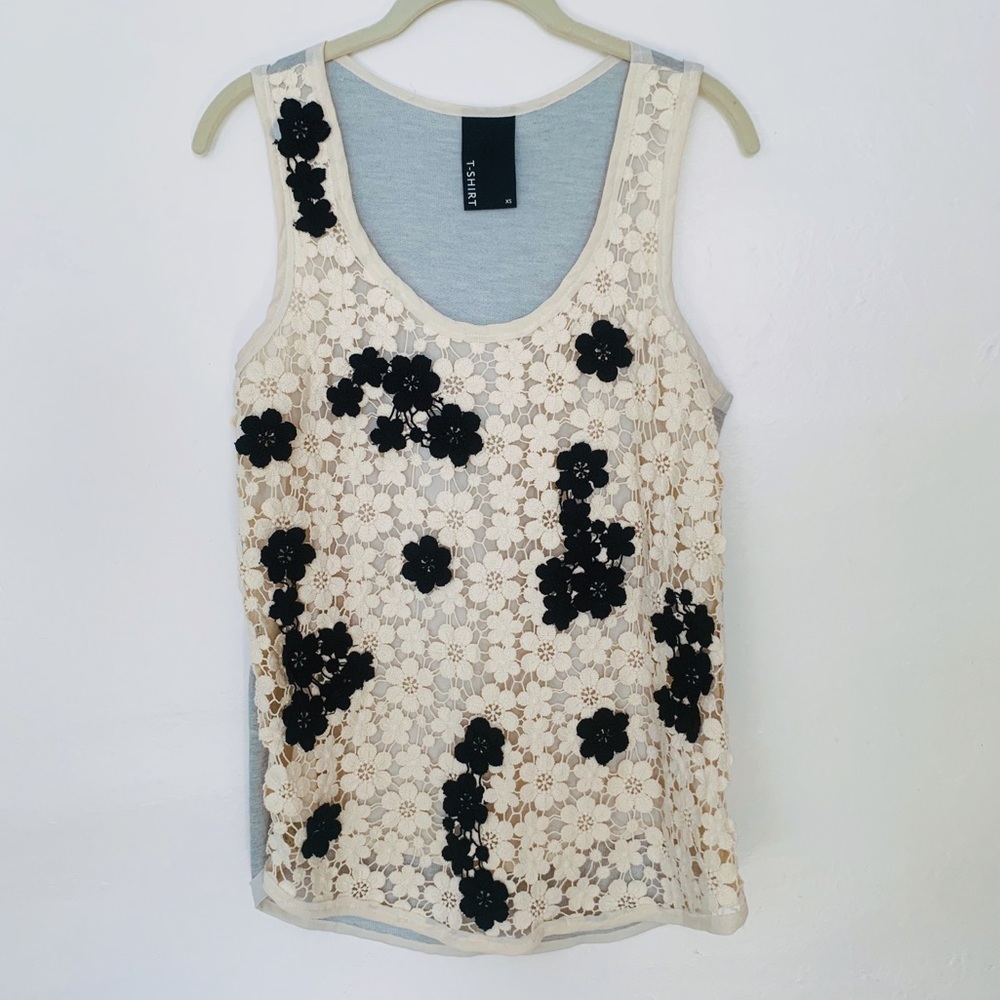Anthropologie Dolan Crochet Ivory Black Floral Tank Women’s size extra small​​ - Picture 8 of 8